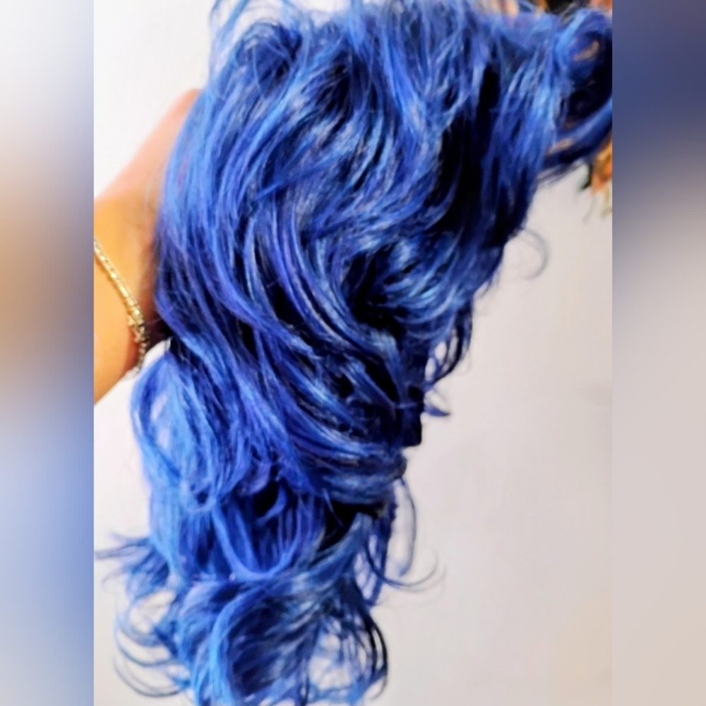 Beautiful Blue With Black Roots Natural Look Wig